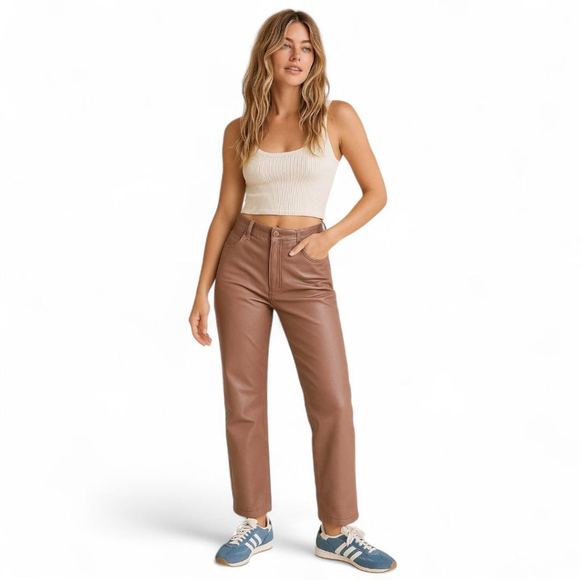 Abercrombie Mauve Vegan Leather Pants 90s HR Straight Fit | Y2K Grunge Sz 27 - Picture 1 of 10